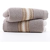 YiLUOMO Hand Towels Textured Striped Pattern 100% Cotton Soft Highly Absorbent Hand Towel for Bathroom 13 x 29 Inch (Brown, 2-Pack)