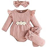 Newborn Infant Baby Girl Cotton Baby Romper Knitted 3d Flower Clothes Long Sleeve Warm Sweater Outfit With Socks