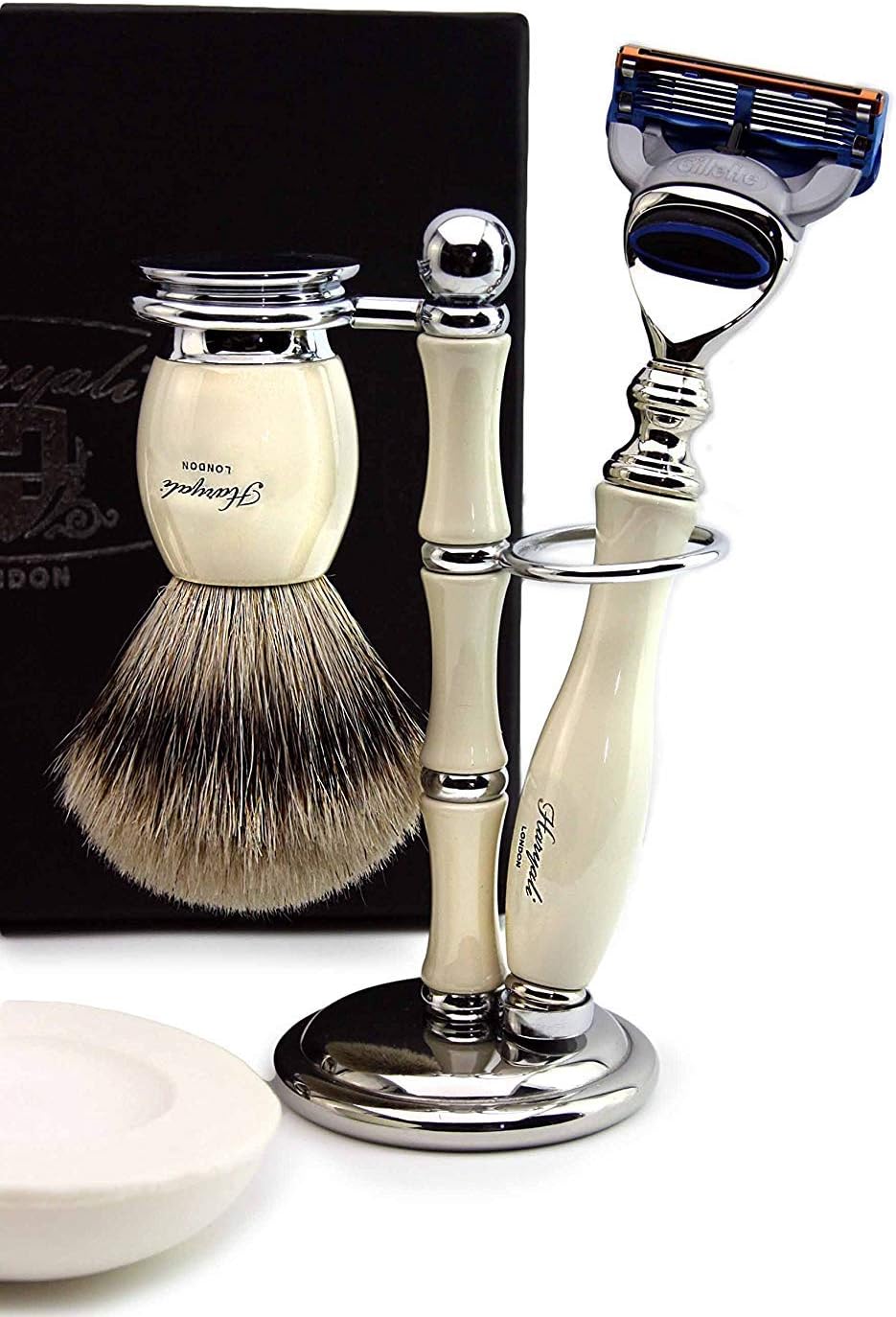 Haryali London, 5 pcs Shaving Set for Men, Badger Shaving Brush Set including 5 Edge Razor, Shaving Stand and Bowl Set - Image 3