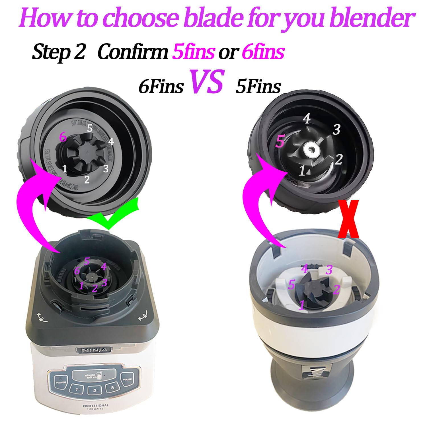 [UPGRADE] 6-Fin Male Blender Blade Replacement Parts for Nutri Ninja Blender BL660 BL770 BL780 BL740 etc.(Small 3.35inch blade)
