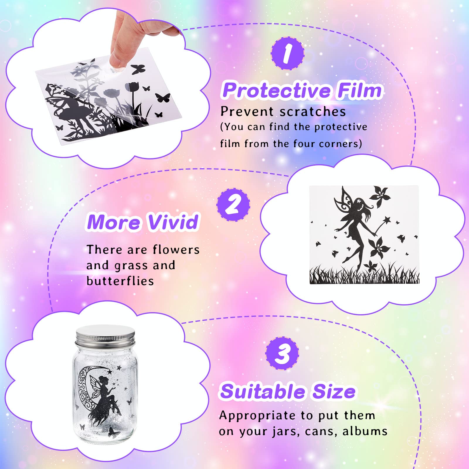 Lewtemi 24 Pcs Plastic Laser Cutouts for Mason Jars, 3.94x3.54 Inch Silhouette Ornaments - DIY Crafts & Scrapbook Supplies for Lantern Decor, Not Stickers(Fairy)