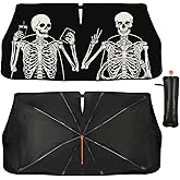 Funny Skeleton Driving Car Windshield Sunshade Umbrella Skull Sun Shade for Car Windshield Umbrella Upgraded Sunshades Blocks UV & Heat Front Window Shades for SUV Sedan Auto