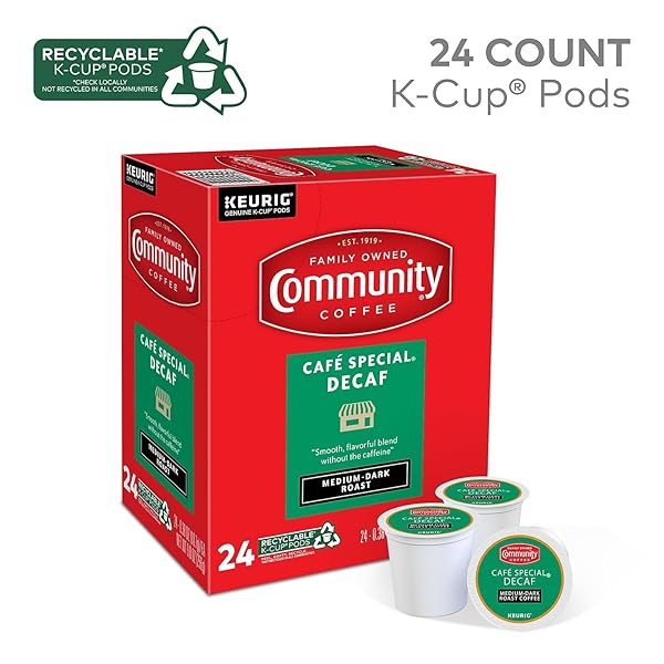 COMMUNITY COFFEE CAFÉ SPECIAL DECAF 24 COUNT COFFEE PODS, MEDIUM-DARK ROAST, COMPATIBLE WITH KEURIG 2.0 K-CUP BREWERS, 24 COUNT (PACK OF 1)