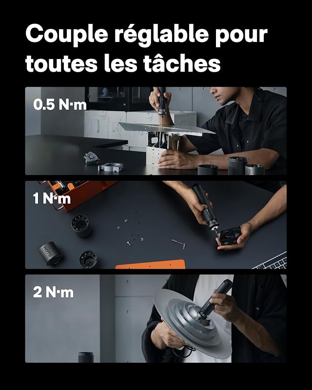 PixelDrive Tournevis électrique, 6 réglages de couple (0,5-6 N·m), 30 embouts 1/4'', LED, pour électronique et bricolage, cadeau homme