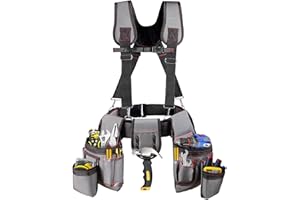 ZMGM Tool Belt with Suspenders, Professional Tool Belt for Men, 18-Pocket Adjustable Heavy Duty Tool Organizer for Electrician, Carpenter, Framer, Construction Worker, Gray & Orange (32''–66'')