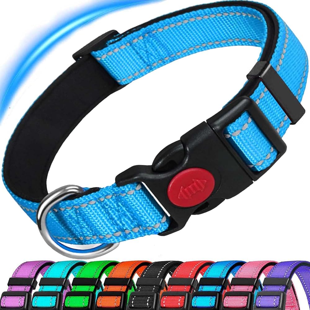 ATETEO Dog Collar Reflective Adjustable Neoprene Padding Nylon Strap M-L
