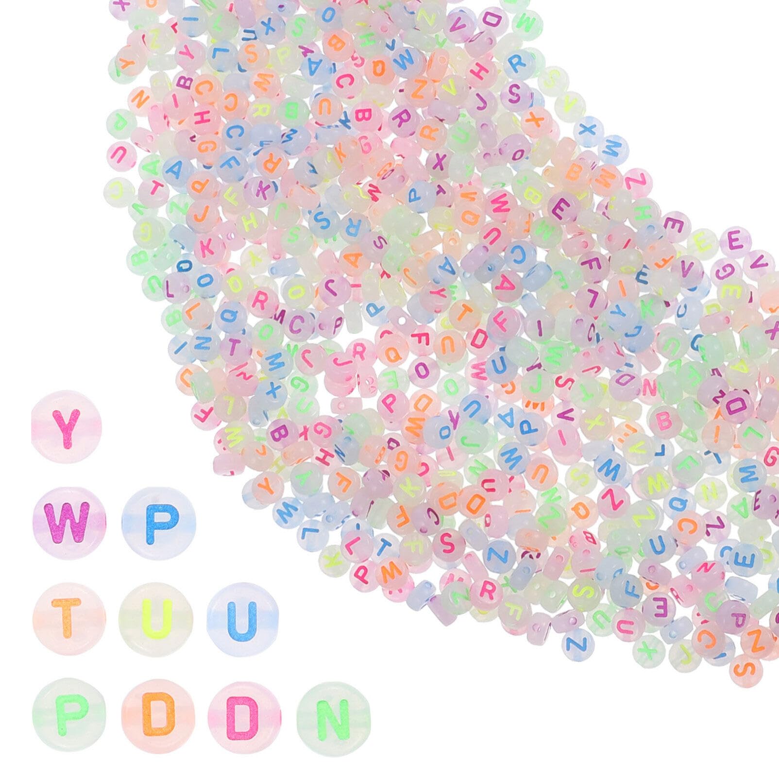 KONTONTY 1000pcs Glow The Dark Letter Beads Multi-Function DIY Beads for Bracelet and Jewelry Making Portable Alphabet Craft Supplies
