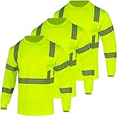 WISIGO 3PCS Safety High Visibility Reflective Shirts for Men Long Sleeve Hi Vis Class 3 Workwear Breathable and Lightweight