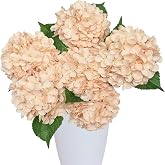 6PCS Peach Hydrangea Artificial Flowers, Champagne Silk Faux Hydrangeas | Silk Fake Hydrangea with Stems, Bulk Faux Flower for Home Wedding Bouquets Table Centerpieces Decoration