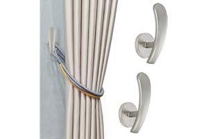HEMOUR Curtain Holdback, 2pcs Wall Mounted Drapery Tiebacks with Screws, Decorative Drapery Metal Hook Wall Hanger, Silver