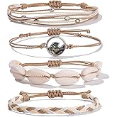 FANCY SHINY Wave String Bracelets Braid Puka Shell Bead Bracelets Handmade Cute Trendy Boho Easter Jewelry Gifts for Women