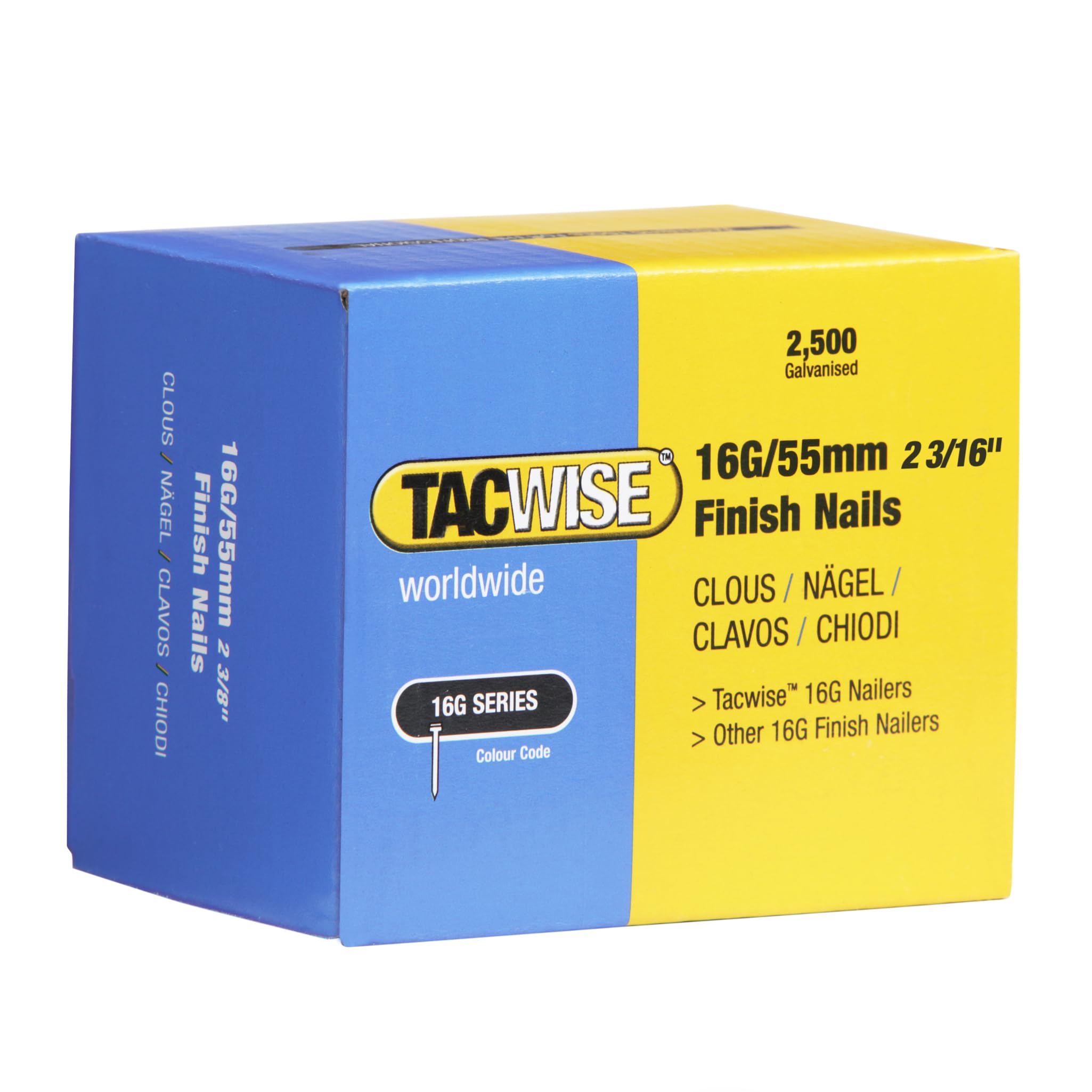 Tacwise 0299 Type 16G / 55 mm Galvanised Finish Nails, Pack of 2500