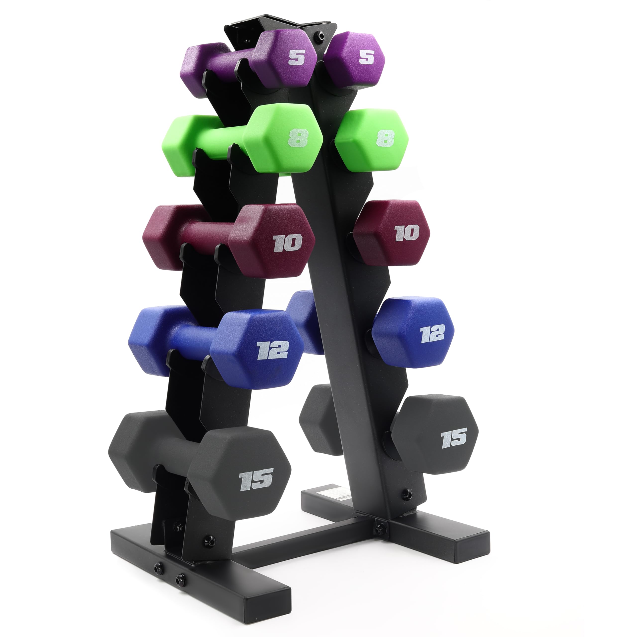 CAP Barbell 100 LB Set of Neoprene Dumbbells with Rack Color Series | 5, 8, 10, 12 and 15 LB pairs Image