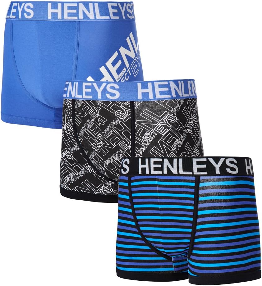 HENLEYS Mens 3 Pack Deluxe Boxer Shorts Stretch Jersey Underwear Set Trunks