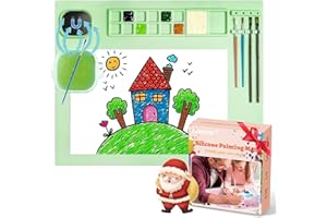NANCYL Silicone Painting Mat, Silicone Art Mat with Cup, Silicone Craft Mat with Paint Brush Cleaner Tool, Silicone Artist Mat for Kids Gift Painting Clay DIY Creations, Gift Packaged