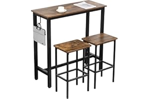 Finnhomy Bar Table Set, 39.3" Pub Table High Top Table, Rectangular Bar Height Table, Bar Table with Stools, Kitchen Table Set for 2, Industrial Breakfast for Kitchen, Living Room, Rustic Brown