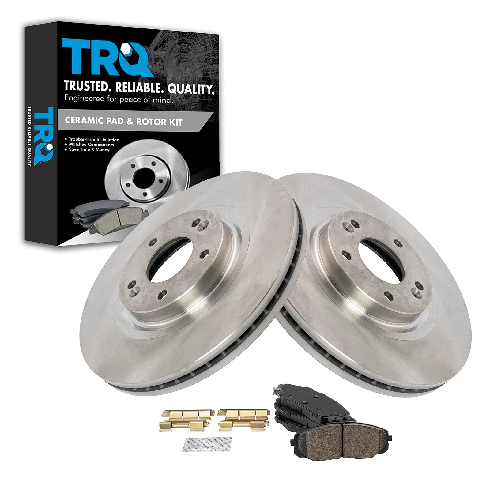 TRQ Front Brake Pad and Rotor Set Ceramic Vented Rotors Compatible with 2015-2021 Kia Sedona Image