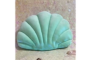 YRXRUS Shell Pillow, Valentine Decorations, Lake Green Seashell Pillow, Shell Shaped Pillow, Ocean Series Pillows, Ultra Soft Velvet Cushion for Bed Living Kids Room 3D Insert Pillow 14X11 Inch