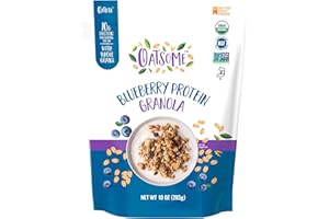 Oatsome Blueberry Protein Granola, 10g Protein, Gluten Free, Made with Whole Grain Organic Oats, Real Blueberries, & Hemp Seeds, for Protein Snacks Cereals Breakfast Yogurt, 10 Oz Bag