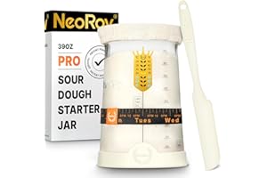 NeoRov Pro Sourdough Starter Kit - 39 Oz Glass Sourdough Starter Jar (With Cloth Lid,Silicone Base,Scraper,Date Tracker,Temp Strip) - Sourdough Bread Baking Supplies For Sour Dough Bread Loaf (Cream)