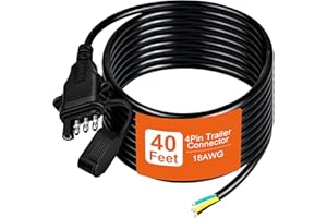 GUBRDFRSOD 18AWG 40FT 4 Pin Trailer Connector, 4 Pin Trailer Wiring Harness Copper 4 Wire Trailer Wire with Jacketed 4 Way Flat Trailer Connecto, 4 Wire Trailer Wiring Kit, 4 Way Trailer Plugs with Dust Cover