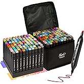 Hyrrt 100 Colors Dual Tips Alcohol Markers, Permanent Sketch Art Markers Pens Set with Pen Holder for Kids Adults Coloring,Painting, Sketching, Illustrations