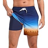SILKWORLD Mens Swim Trunks 2 in 1 Quick Dry Bathing Suit with Compression Liner Beach Shorts with Zipper Pockets