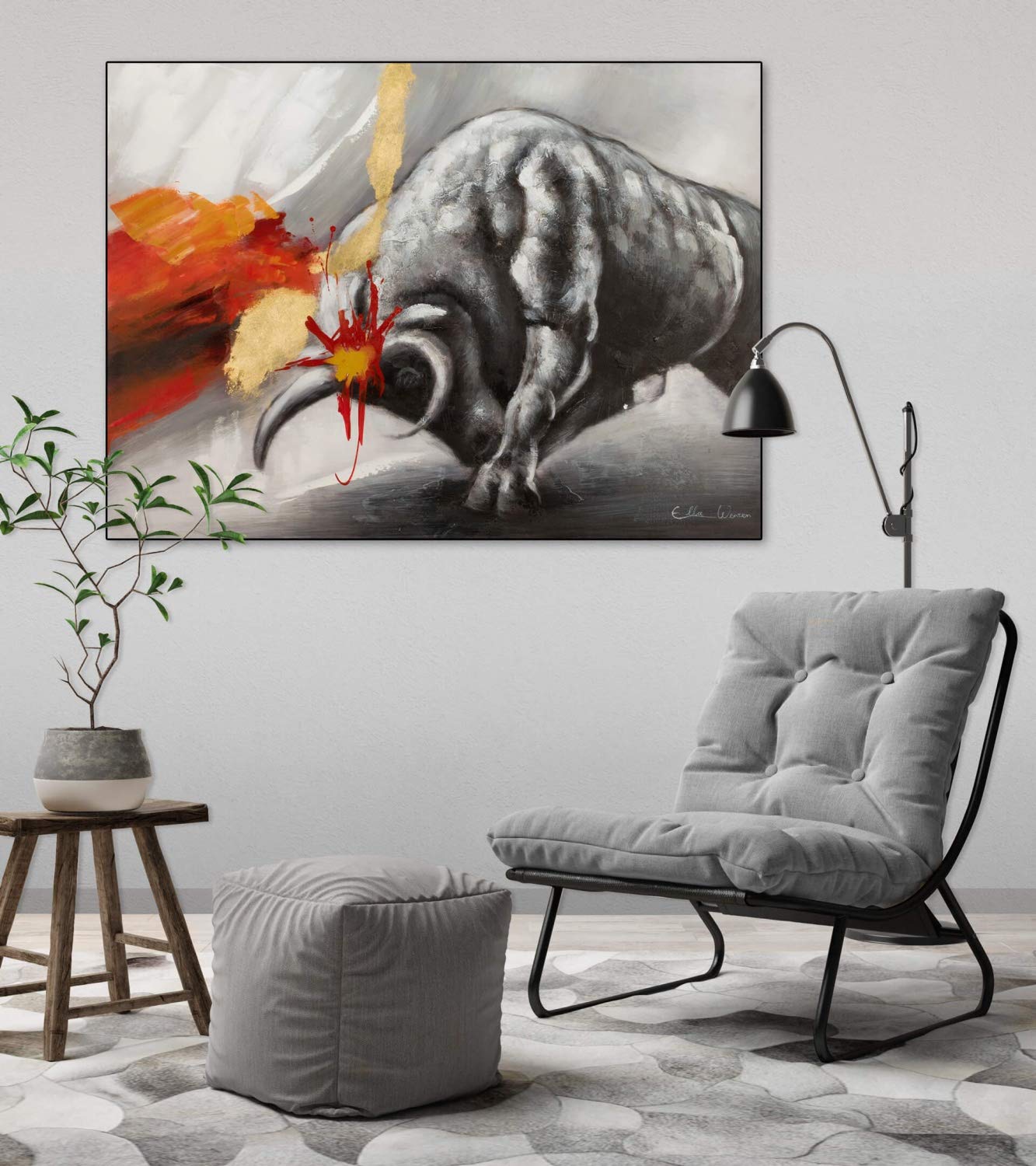 Kunstloft Acryl Gemalde Feuriger Ausbruch 100x75cm Original Handgemalte Leinwand Bilder Xxl Modern Stier Rot Grau Wandbild Acrylbild Moderne Kunst Einteilig Mit Rahmen Amazon De Kuche Haushalt
