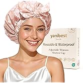 Yanibest Shower Cap for Women Reusable Waterproof, Adjustable Non-Slip Shower Hair Cap, Washable Bath Hat for Long Hair
