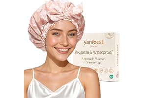 Yanibest Shower Cap for Women Reusable Waterproof, Adjustable Non-Slip Shower Hair Cap, Washable Bath Hat for Long Hair