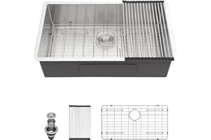 Talllor Undermount Kitchen Sink - 33 Inch Undermount 16 Gauge Stainless Steel Kitchen Sink Under Counter Single bowl Sinks Round Corner, 33"x19"x9" #TLU-0024