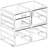 Cq acrylic 2 Pack Clear Desk Organizer With Drawers,Stackable 5 Drawers Skincare Organizer,Cute Skin Care Organizers for Vanity Hair Clip,Jewelry,Beauty Product Desk and Makeup Storage Countertop