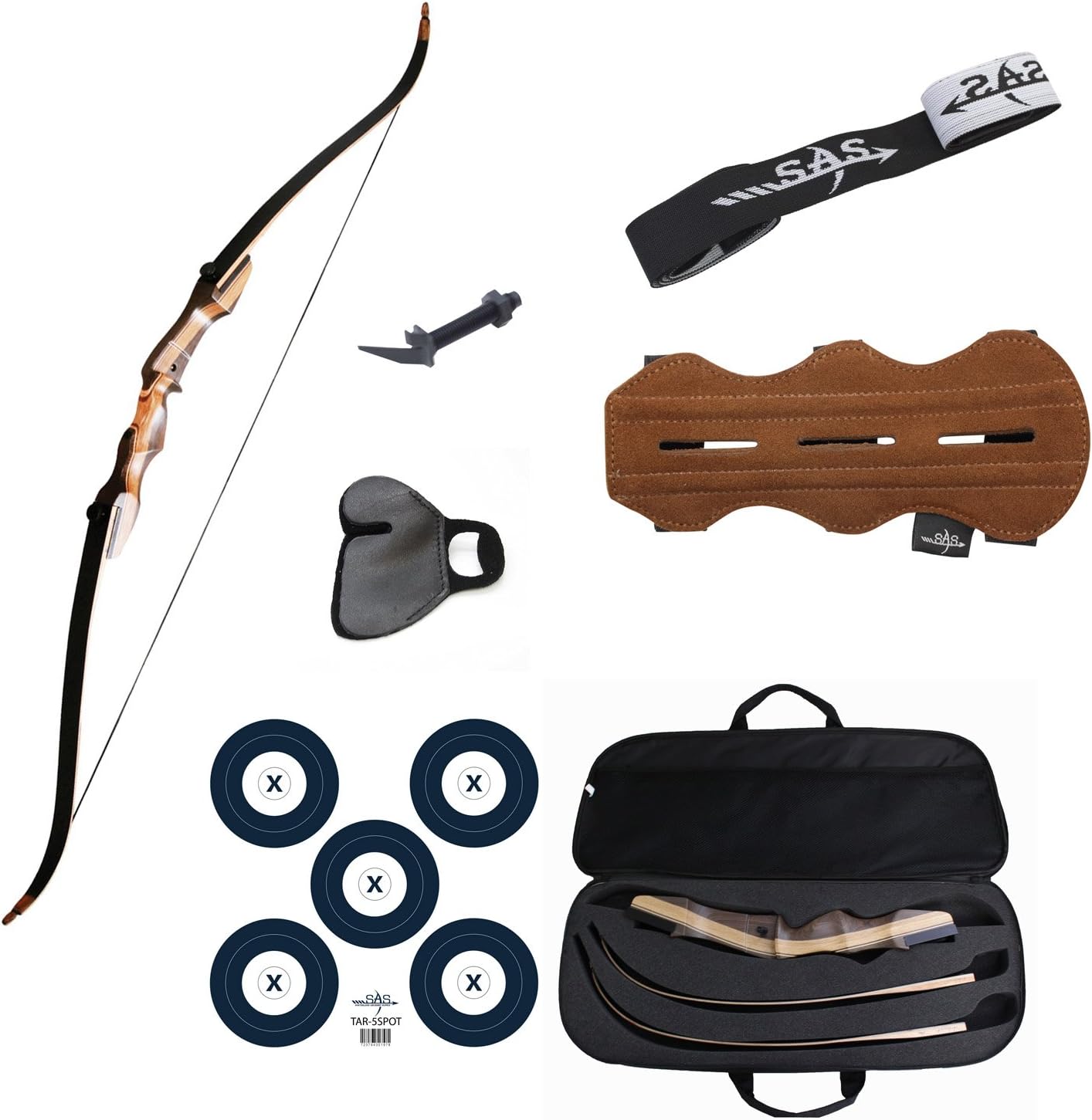 Samick Sage Take Down Recurve Bow Combo Package Kit with Case, Armguard, Stringer, Arrow Rest and Paper Target (40lbs, Right)