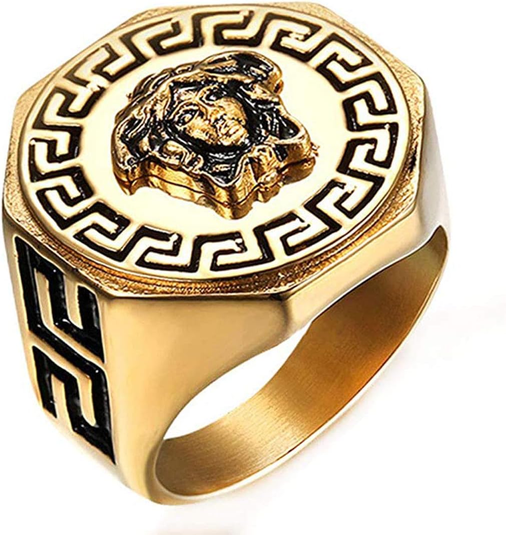 Mens Greek Mythology Medusa Face Head Retro Stainless Steel Rings