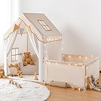 besrey Kids Play Tent with Enclosure, Toddler Tent 2 in 1 with Padded Mat and Lights, Large Playhouse for Kids, Indoor & Outd