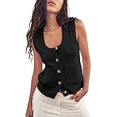 Yousify Womens Sweater Vest Summer Ribbed Tank Tops Sleeveless Button Down Shirts Scoop Neck Top for Women