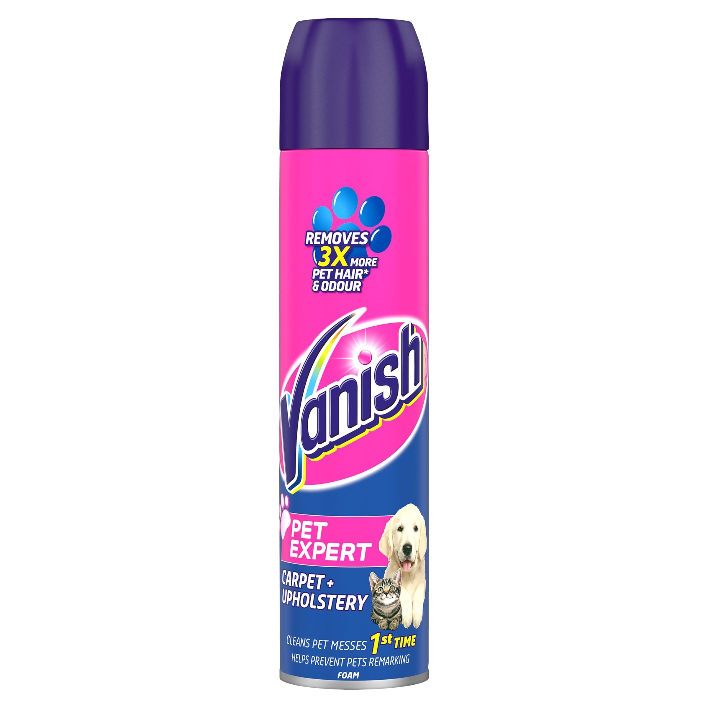 Vanish Carpet Cleaner + Upholstery, Pet Expert Foam Shampoo, Large Area Cleaning, 600 ml