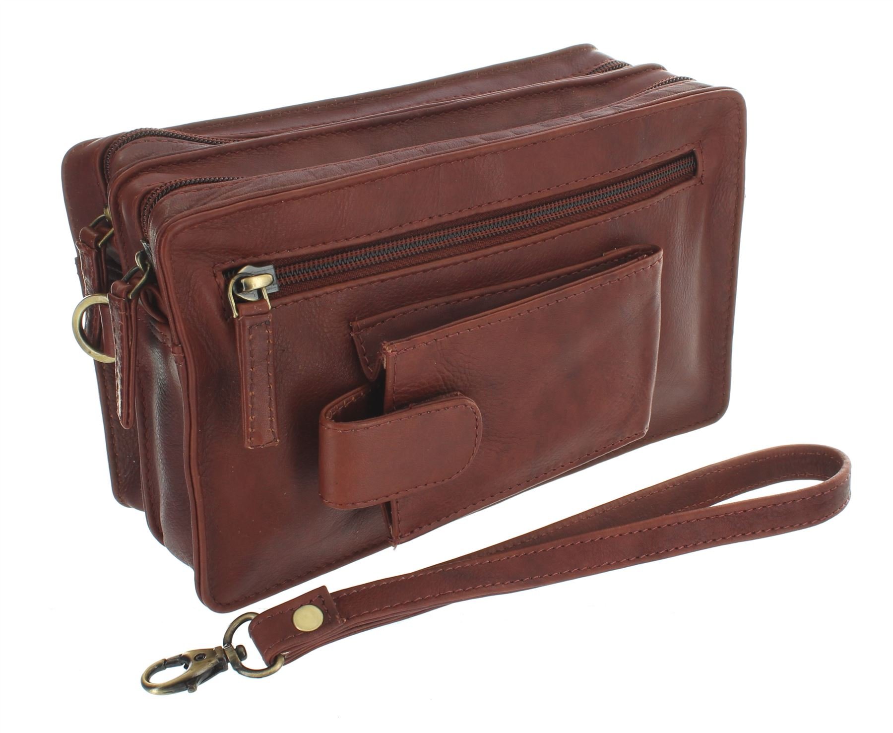 VISCONTI Soft Leather Wrist Bag With Detachable Strap 18233 Brown