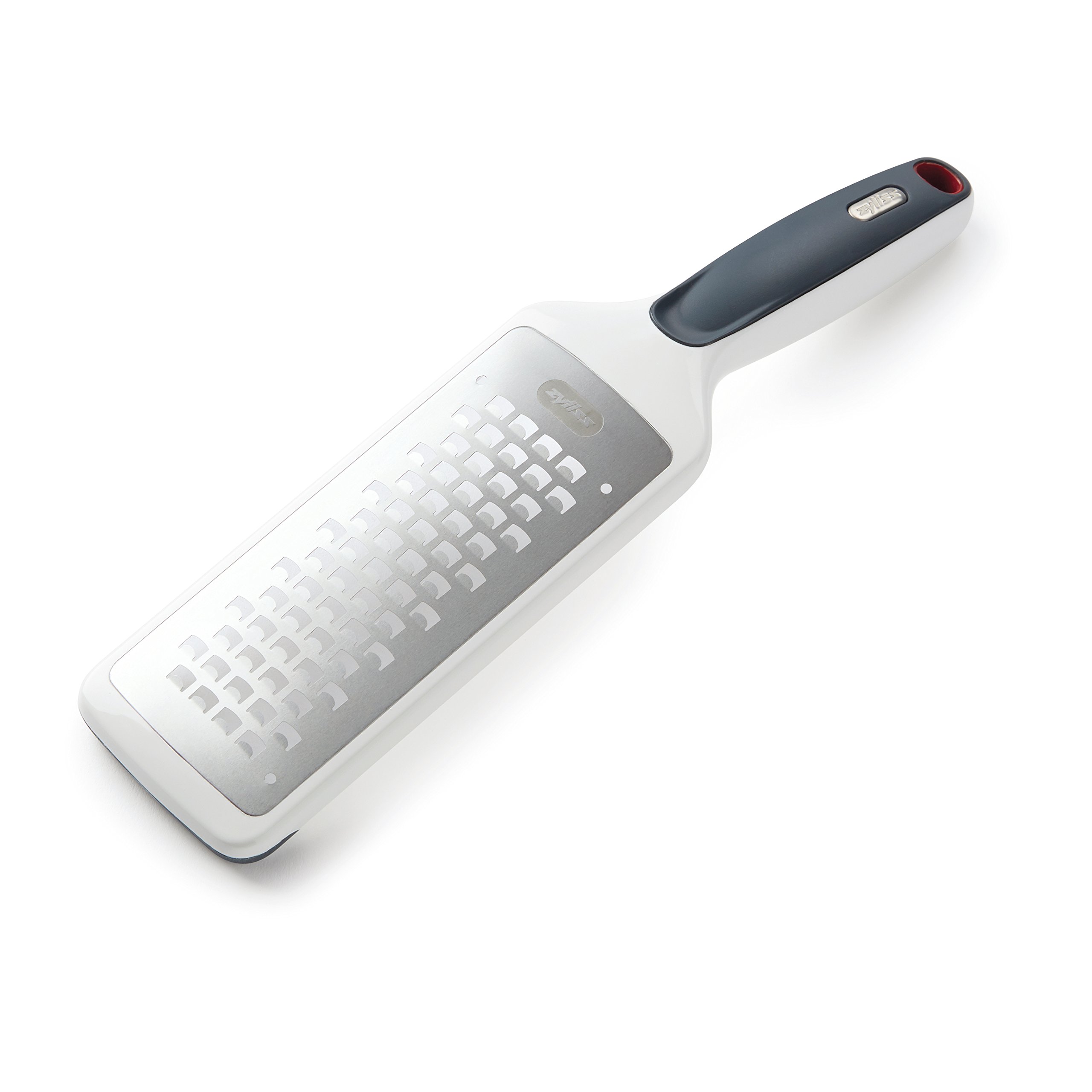 Zyliss E900034 Coarse Grater with Handle, Stainless Steel/Plastic, White, Grating Cheese/Garlic/Lemon Zester/Nutmeg/Parmesan/Ginger/Vegetable/Carrot/Chocolate, Dishwasher Safe