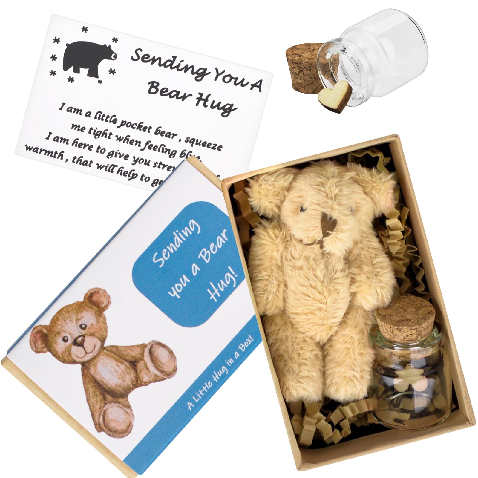 Pipihome Worry Bear Hug in a Box, Worry Bear Hug a Lumps with Inspirational Card, New Job Gifts for Women, Teddy Bear Hug In A Box Positive Gifts for Her