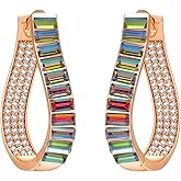 Austrian Crystal Hoop Earrings for Women Pave Oval Hoop Earrings for Women 14K Gold Plated Hypoallergenic Jewelry Gift