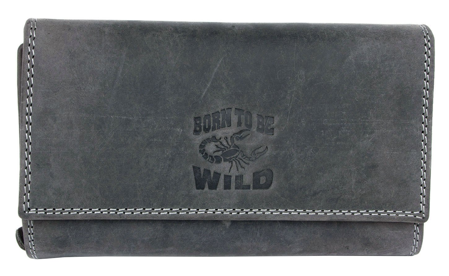 Born to be wild Grey Strong Genuine Leather Wallet with a Scorpion