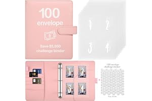 PEMOCYNY 100 Envelopes Money Saving Challenge Binder with Reusable Laminated Tracker, Budget Book with Cash Envelopes, Easy and Fun Way to Save $5,050 (Pink)