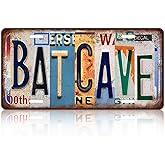 Vintage Bat Cave License Plate Wall Decor Bar Metal Tin Sign 12 x 6 Inches