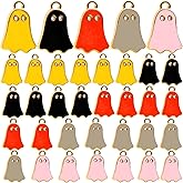 KMOSPAD 30pcs Enamel Mini Ghost Pendant Charms Alloy Halloween Ghost Dangle Charms Craft Supplies for DIY Necklace Bracelet Jewelry Making Halloween Party, 5 Colors