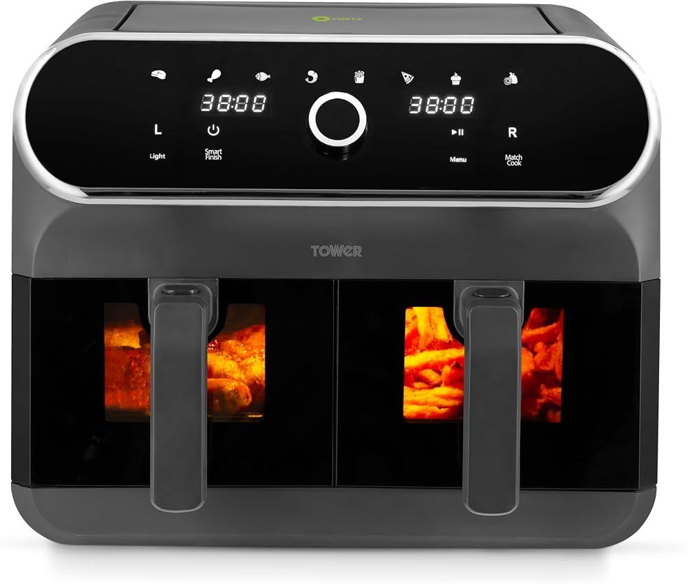 Tower Elite Dual Basket Air Fryer 8L 1700W Vortx Technology Graphite