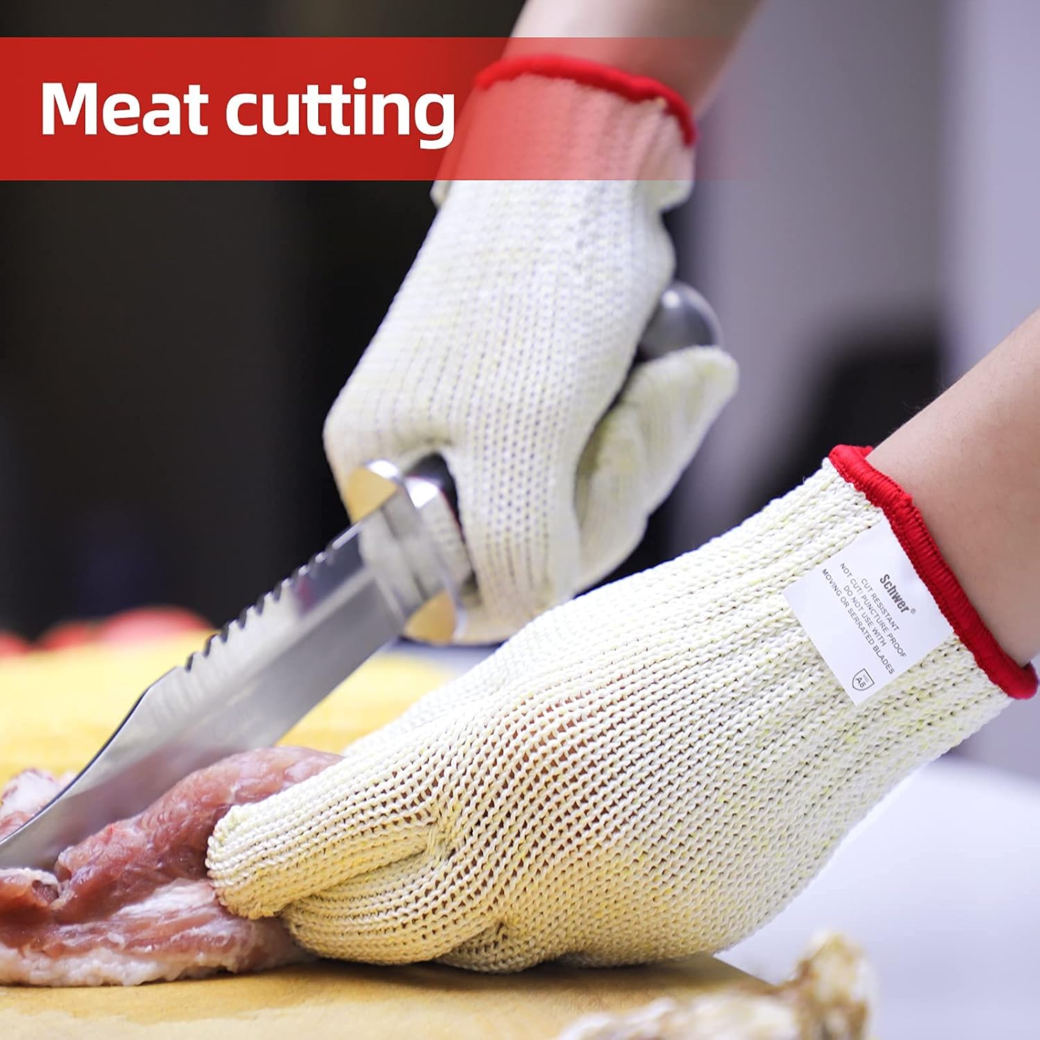 Schwer Level 8 Cut Resistant Gloves Mandoline Gloves Reliable Cutting Gloves Food Grade for Kitchen Mandoline Slicing, Meat Cutting, Oyster Shucking (L) - - 