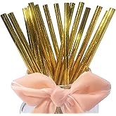 100Pack Gold Foil Paper Straws, Disposable Metallic Gold Drinking Straw Biodegradable Cocktail Straws for Birthday, Wedding, Party Supplies, 6*197 mm