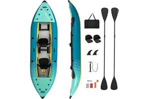 S AFSTAR Inflatable Kayak, 2 Person Canoe with 507 lbs Capacity, Drop-Stitch Floor, All Accessories & Carry Bag, 12.5 ft Large Sit in Tandem Kayak for Fishing, Camping & Exploring for Adults