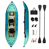 S AFSTAR Inflatable Kayak, 2 Person Canoe with 507 lbs Capacity, Drop-Stitch Floor, All Accessories & Carry Bag, 12.5 ft Large Sit in Tandem Kayak for Fishing, Camping & Exploring for Adults (Green)
